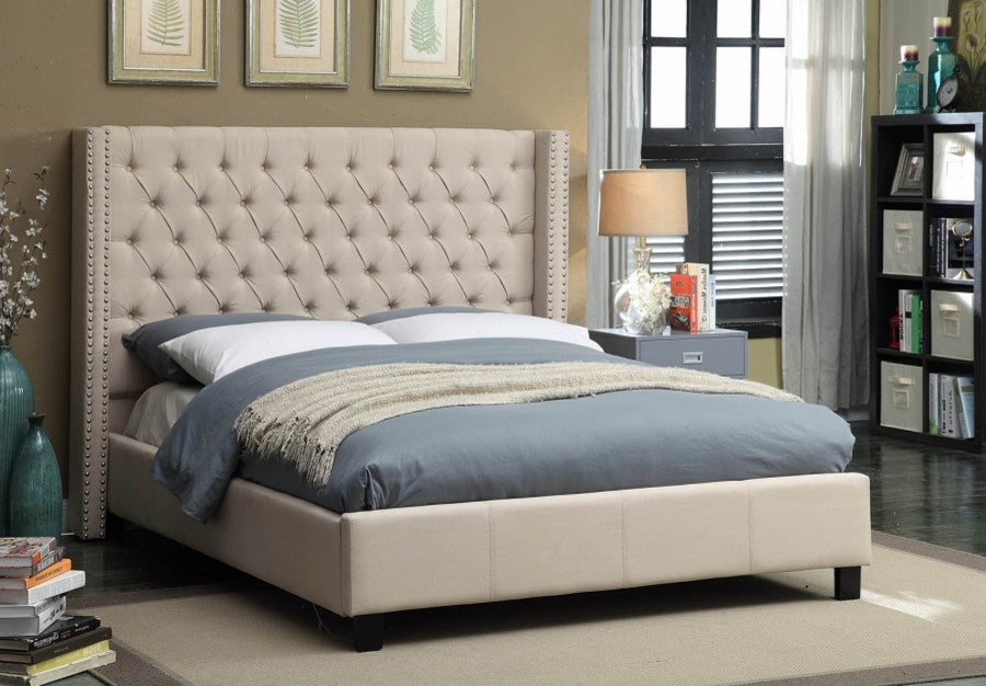 Ashton Linen Bed, Beige, Queen