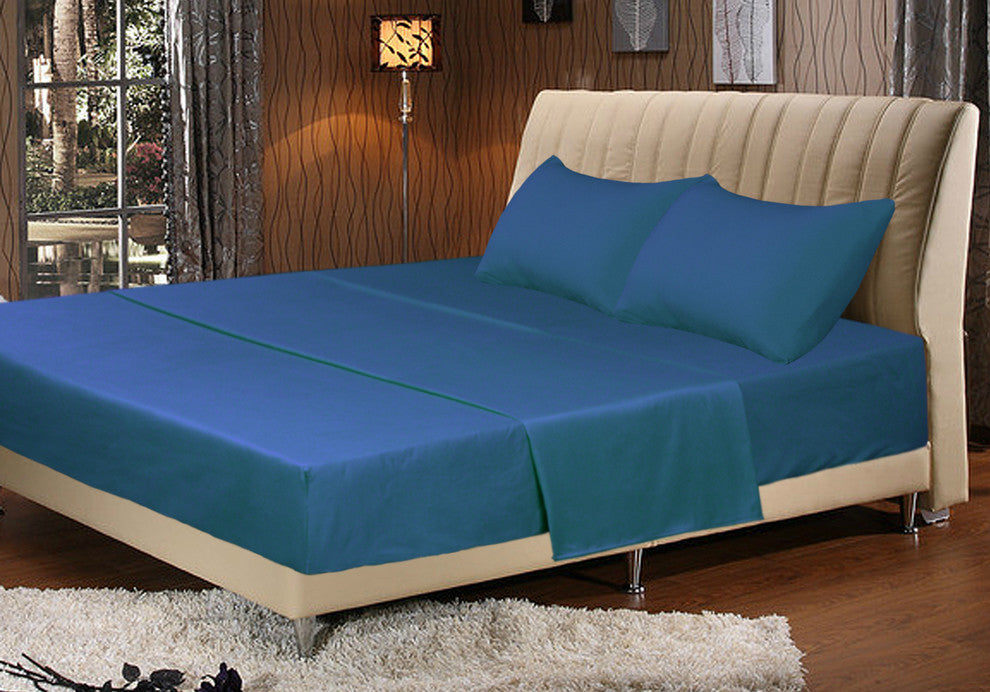Solid Super Soft Colorful Bed Sheet Sets, Blue, California King