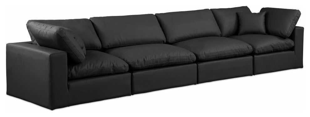 Comfy Upholstered Modular Sofa, Black, 4-Piece: 2 Armless Chair, 2 Corner Chair, Vegan Leather