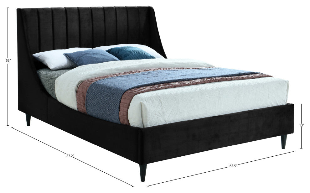 Eva Velvet Upholstered Bed, Black, Queen