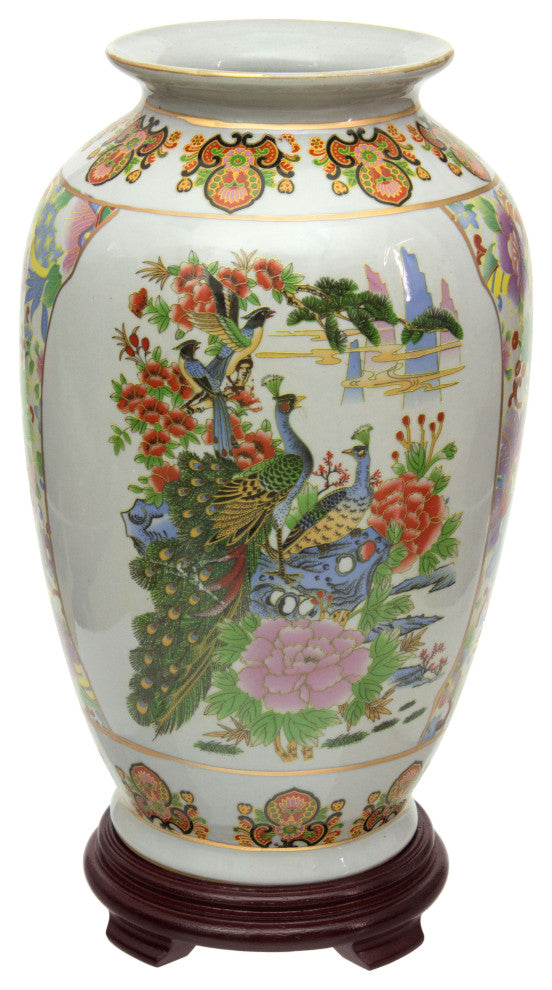 14" Satsuma Birds and Flowers Porcelain Tung Chi Vase