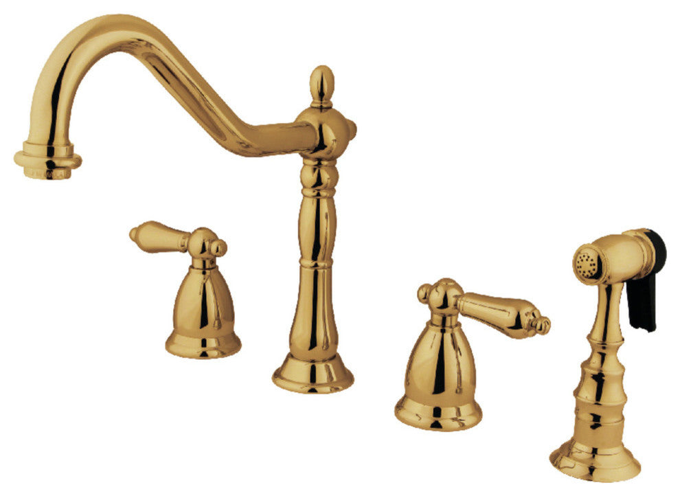 Kingston Brass Widespread Kitchen Faucet With Brass Sprayer, Polished Brass