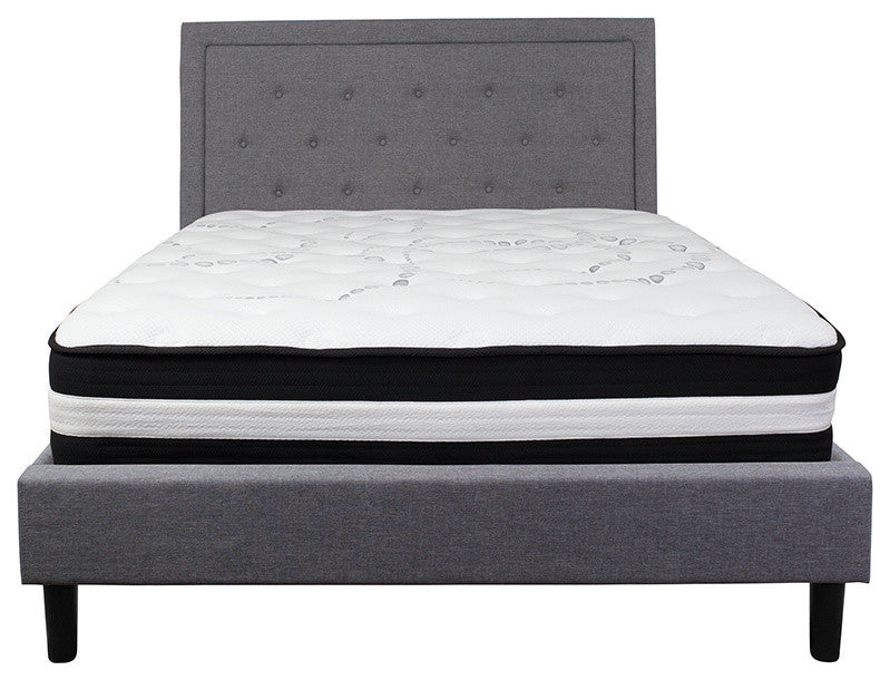Roxbury Queen Size Tufted Upholstered Platform Bed With Pocket Spring Mattress