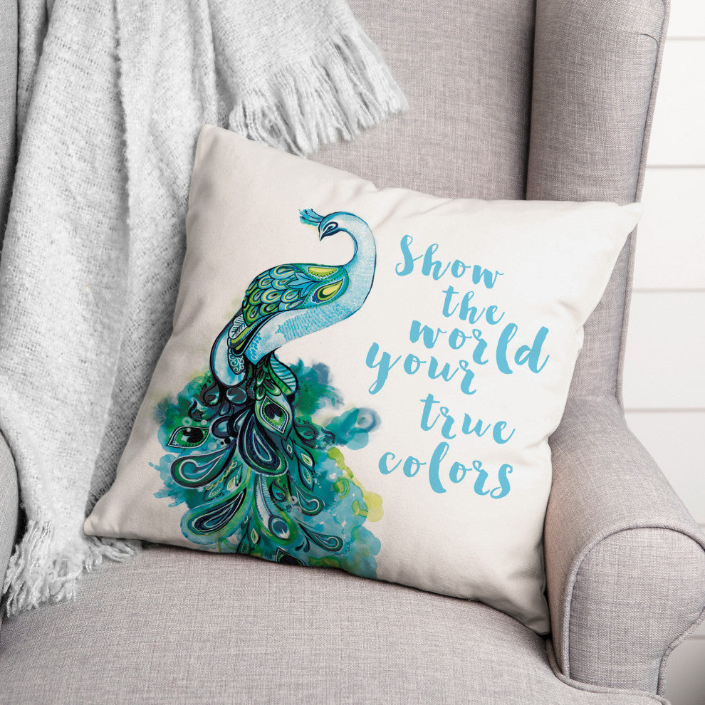 True Colors Peacock 3 18x18 Spun Poly Pillow