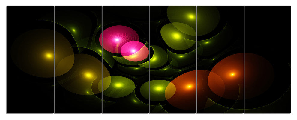 Multi Color 3D Surreal Circles, Abstract Wall Art Canvas, 70"x28", 6 Panels
