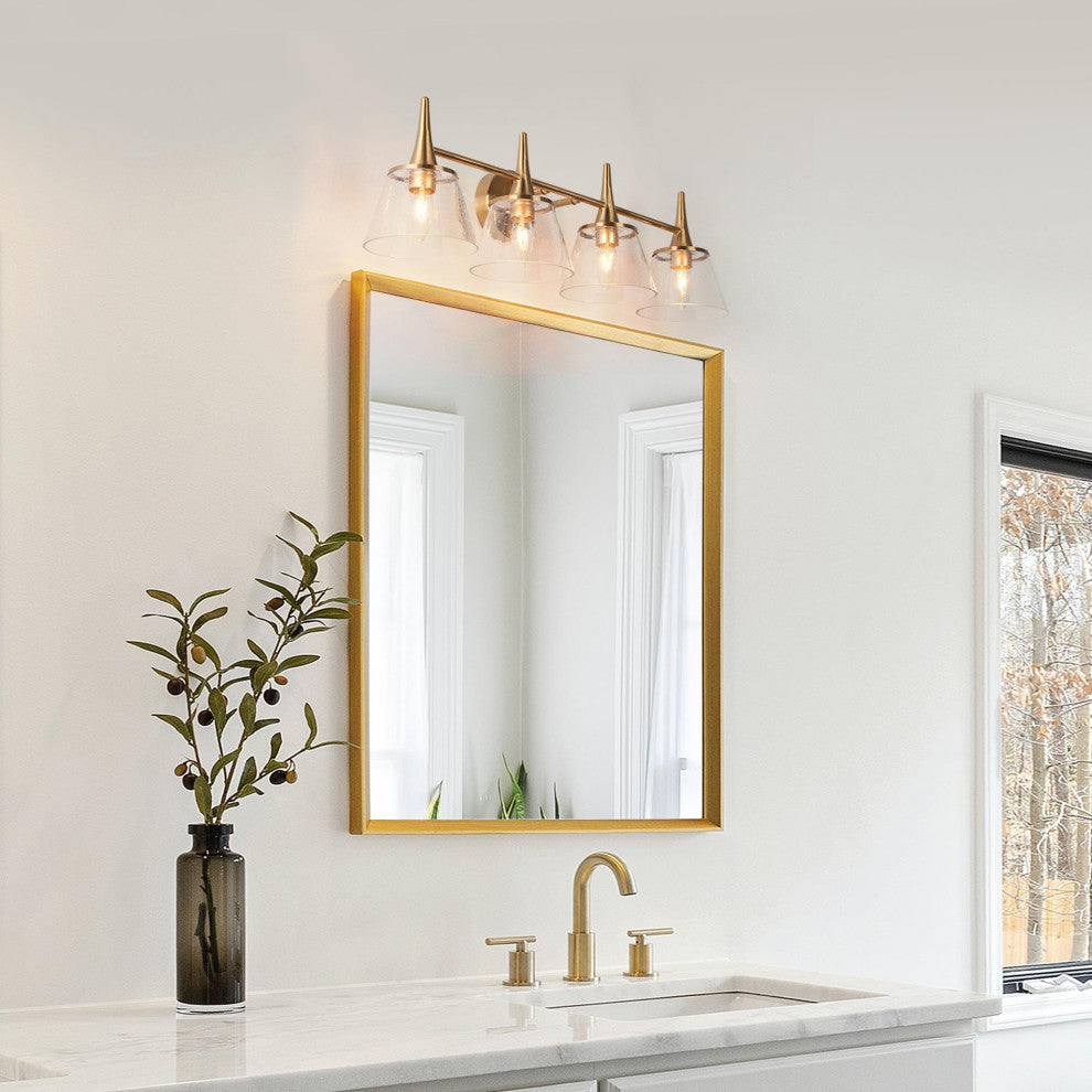 LNC 29" 4-Light Polished Gold with Seeded Glass Modern Vanity Light