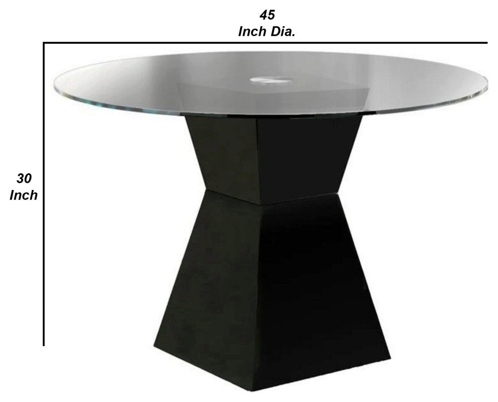 Benzara BM208996 Round Glass Dining Table With Square Pedestal Base, Black