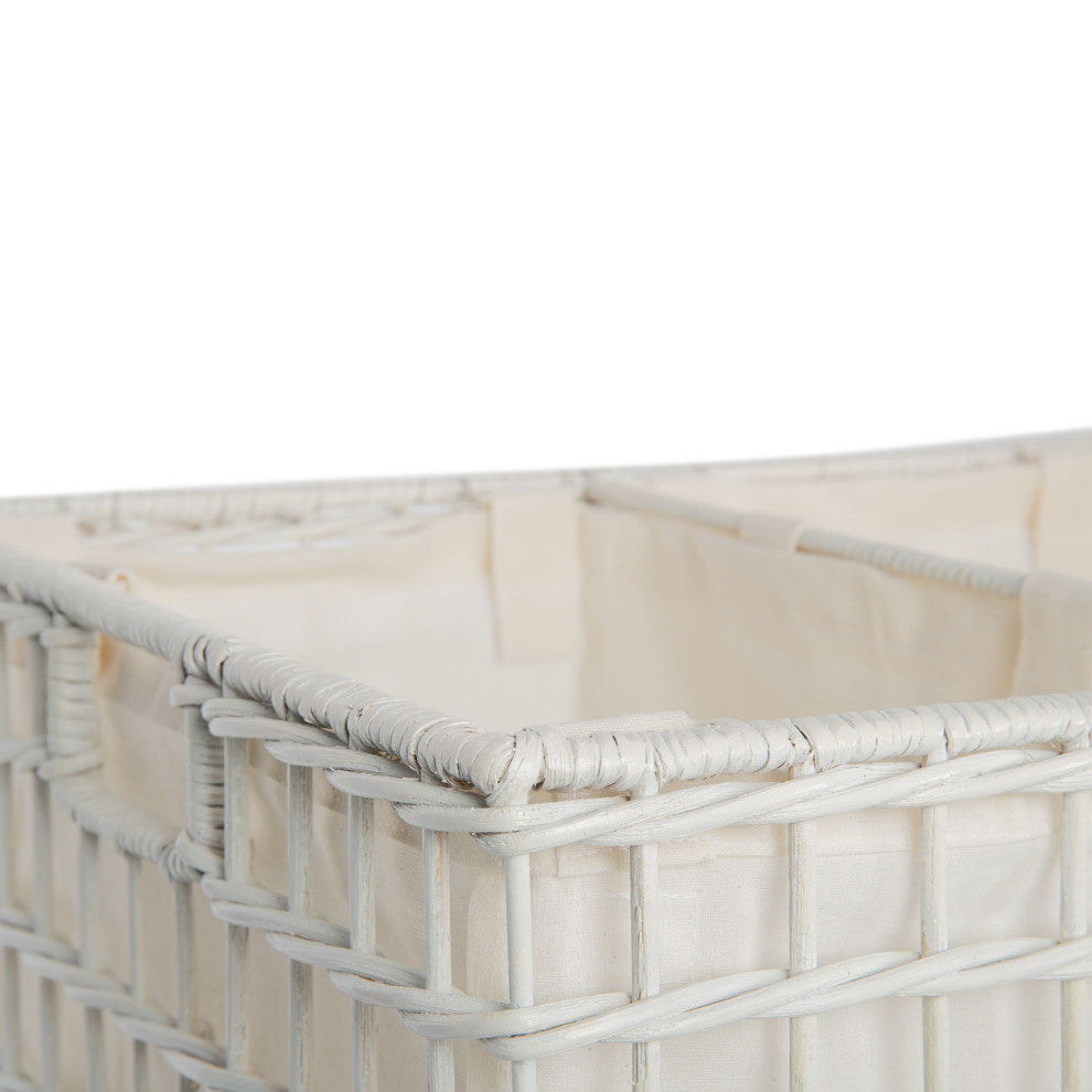 Laundry Sorter and Hamper 3, Sections on Wheels, White