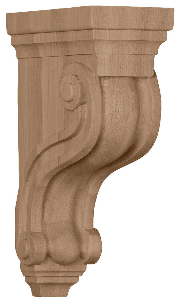 3 3/8"W x 6 1/2"D x 10 1/2"H Boston Traditional Scroll Corbel, Alder