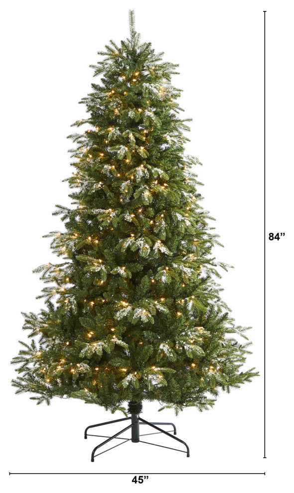 7' Snowed Grand Teton Faux Xmas Tree W/500 Clear Lights & 1050 Bendable Branches