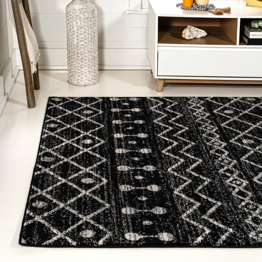 Aksil Moroccan Beni Souk Area Rug, Black/Cream, 3 Ft. X 5 Ft.
