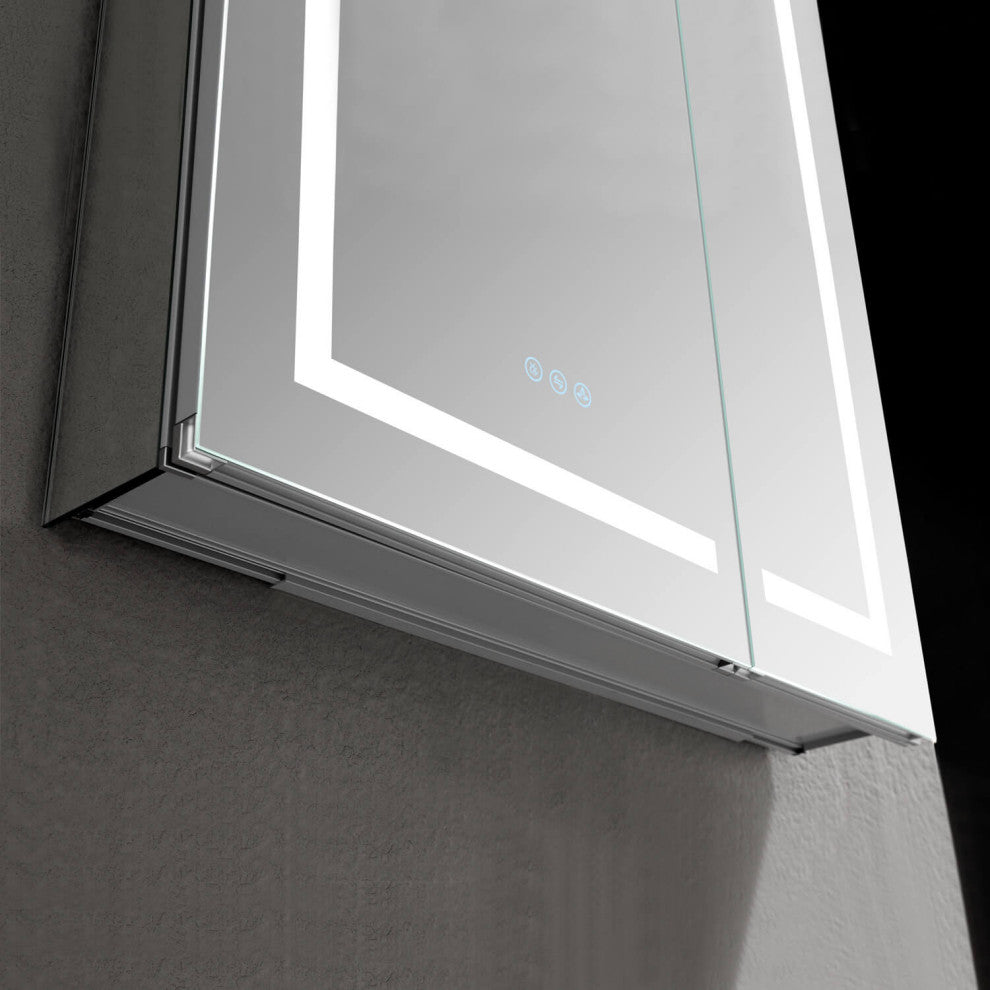 LED Medicine Cabinet With Defog, Dimmer, Makeup Mirror, Outlets, 30x32/3x