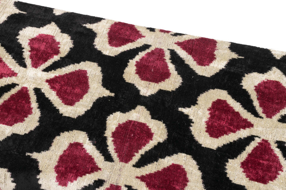 Bench Upholstered with Silk Velvet Ikat Fabric