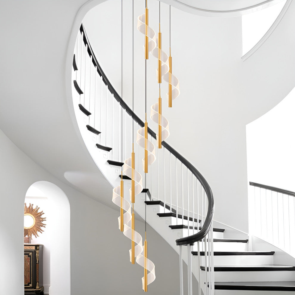 Bonassola | Exceptional Long Spiral LED Pendant Chandelier, Gold, 9pcs