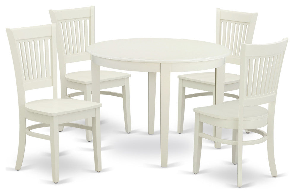 5-Piece Set, 4 Chair With Slatted Back and Table With Top, Linen White