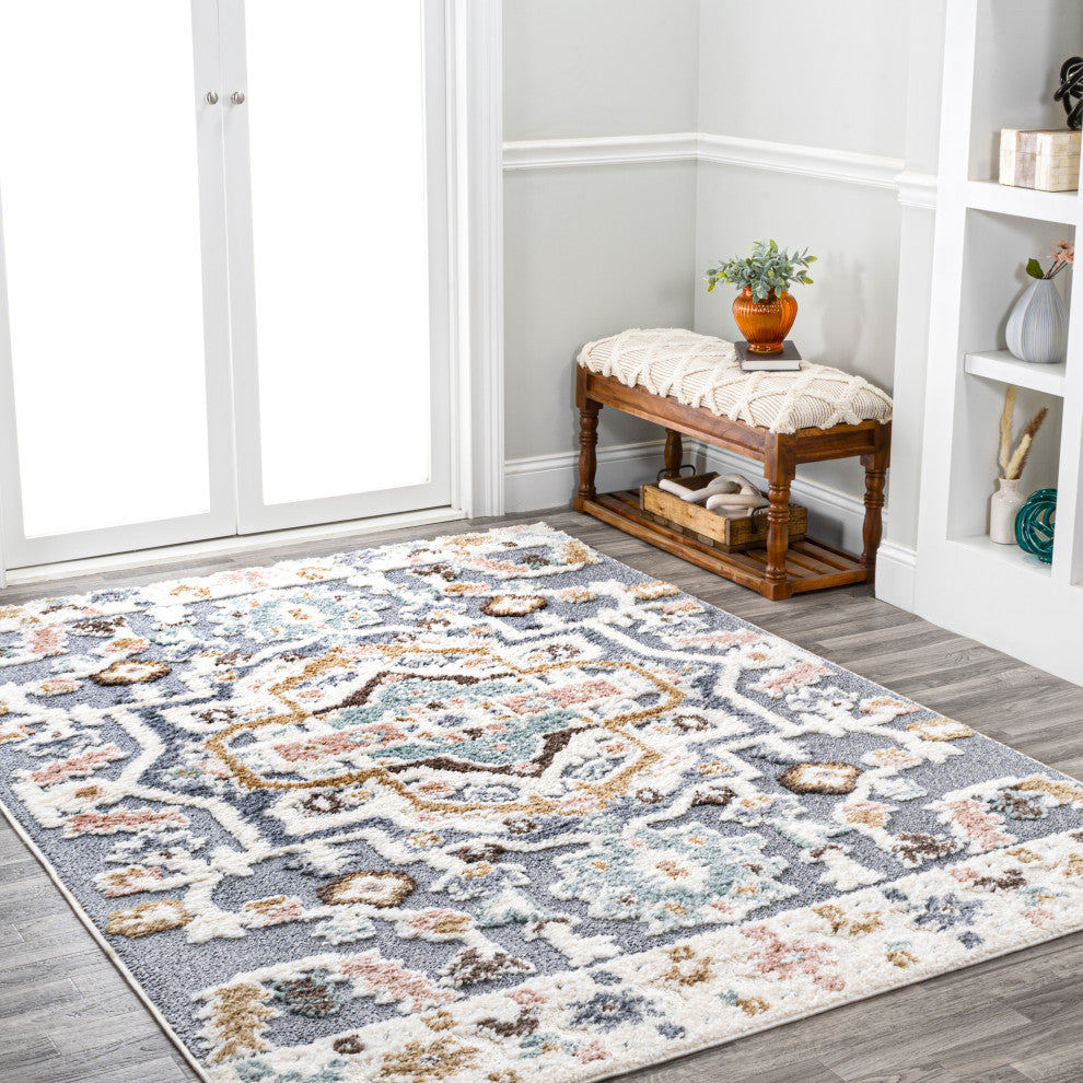 Aziza Persian Medallion High-Low Multi 5'x8' Area Rug