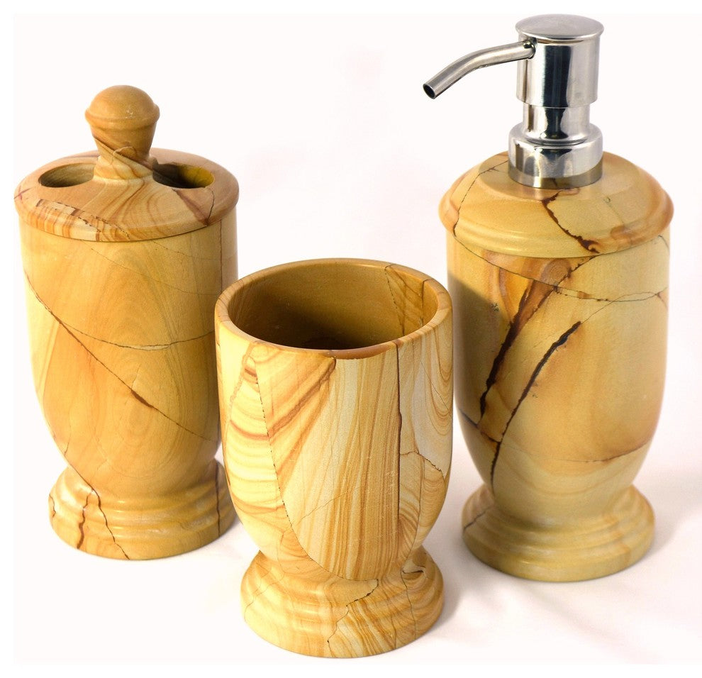 Teak Marble 3-Piece Exotic Bathroom Accessory Set of Atlantic Collection