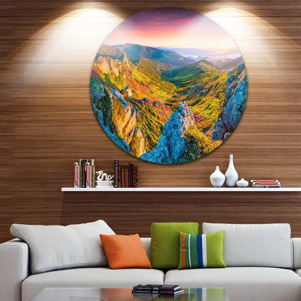 Pink Rhododendron Flowers, Landscape Photo Disc Metal Wall Art, 36"