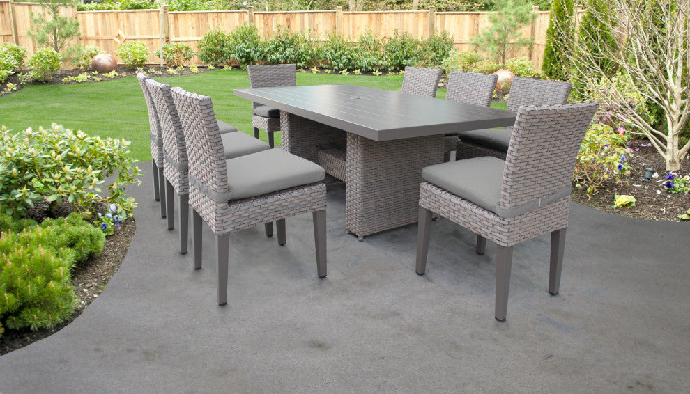 Florence Rectangular Patio Dining Table With 8 No Arm Chairs Gray
