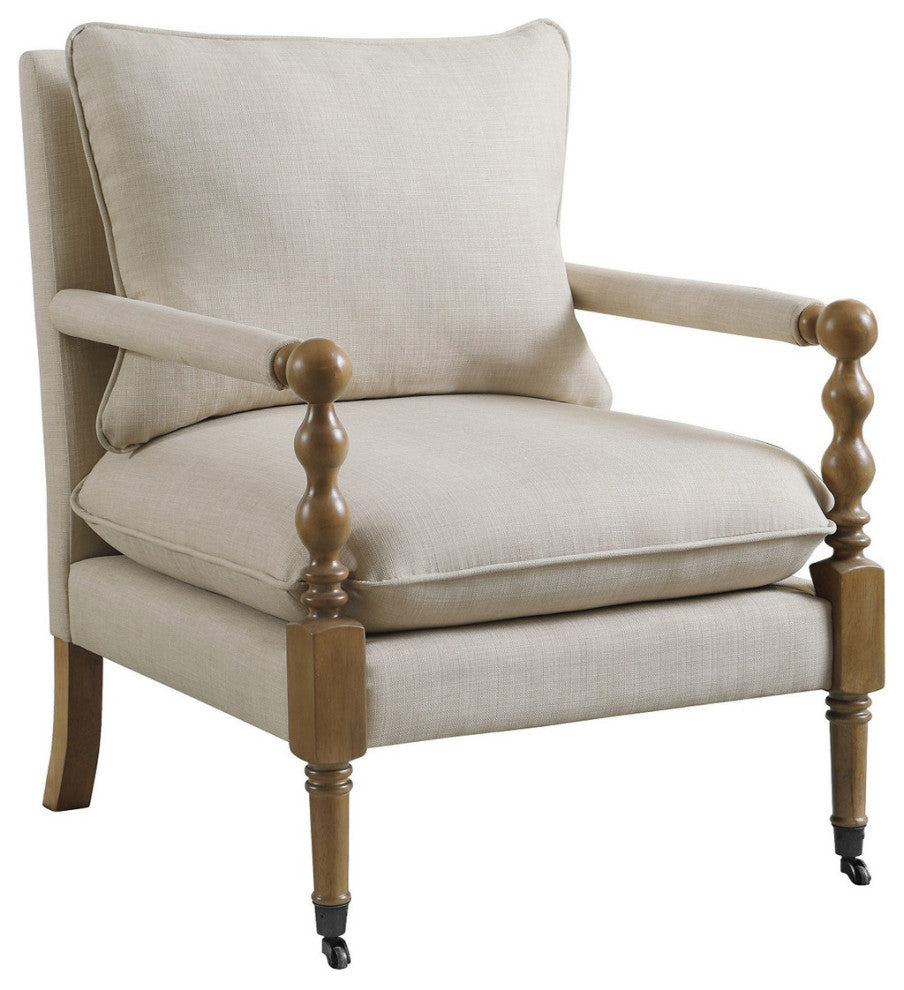 Upholstered Accent Chair With Casters, Beige