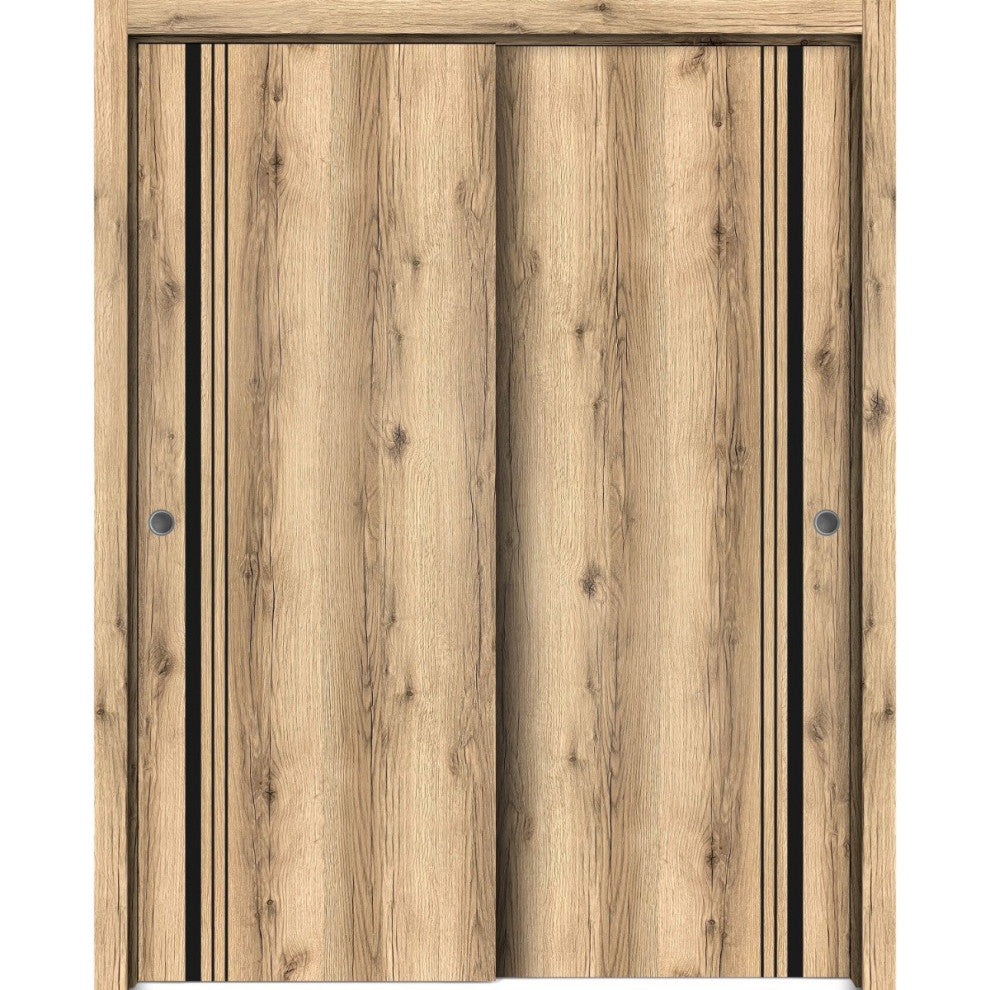 Bypass Doors 48 x 80 | Planum 0011 Oak with  | Sturdy Rails