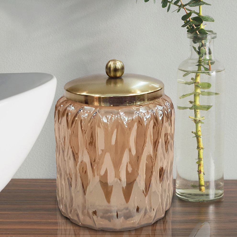 nu steel Amber Glass With Gold Colored Steel Cotton Container