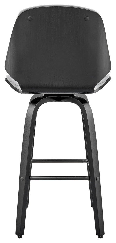 26" Gray Faux Leather Swivel Seat Wooden Bar Stool