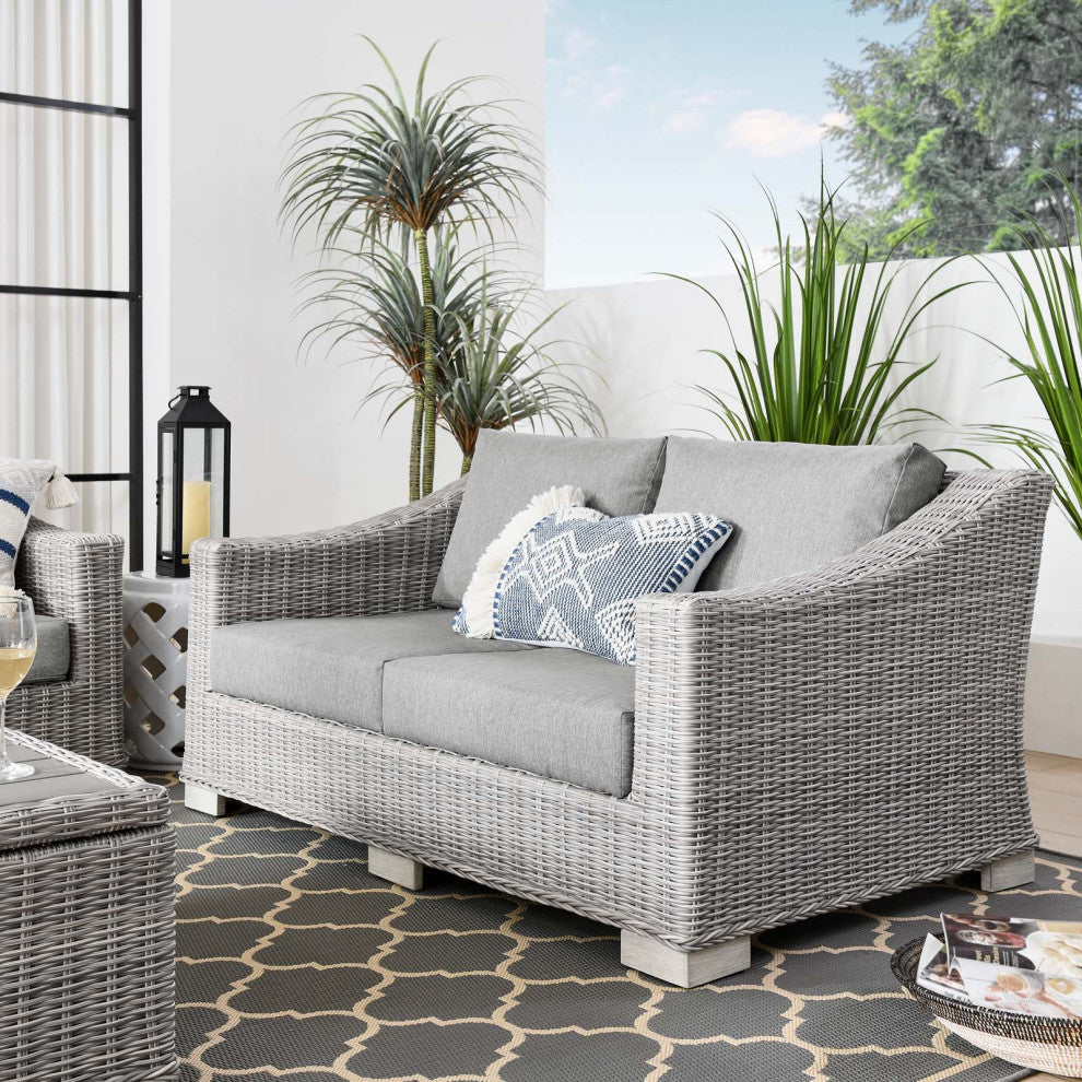 Conway Outdoor Patio Wicker Rattan Loveseat Light Gray Gray