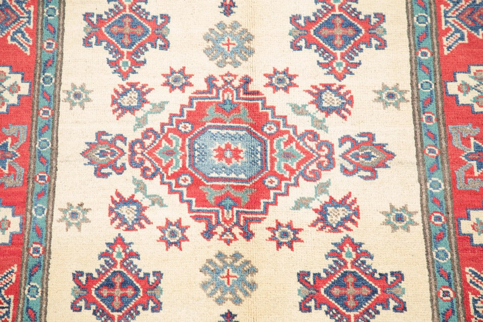 Hand-Knotted Oriental Kazak Traditional Pakistani Area Rug, Beige, 4'10"X3'1"