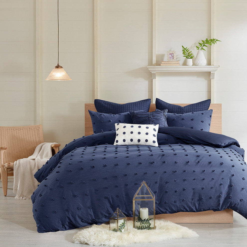 Urban Habitat Brooklyn Pom-Pom 7-Piece Duvet Cover Set, Indigo Blue
