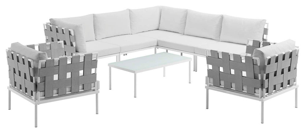 Harmony 8 Piece Outdoor Patio Aluminum Sectional Sofa Set EEI-2619-WHI-WHI-SET