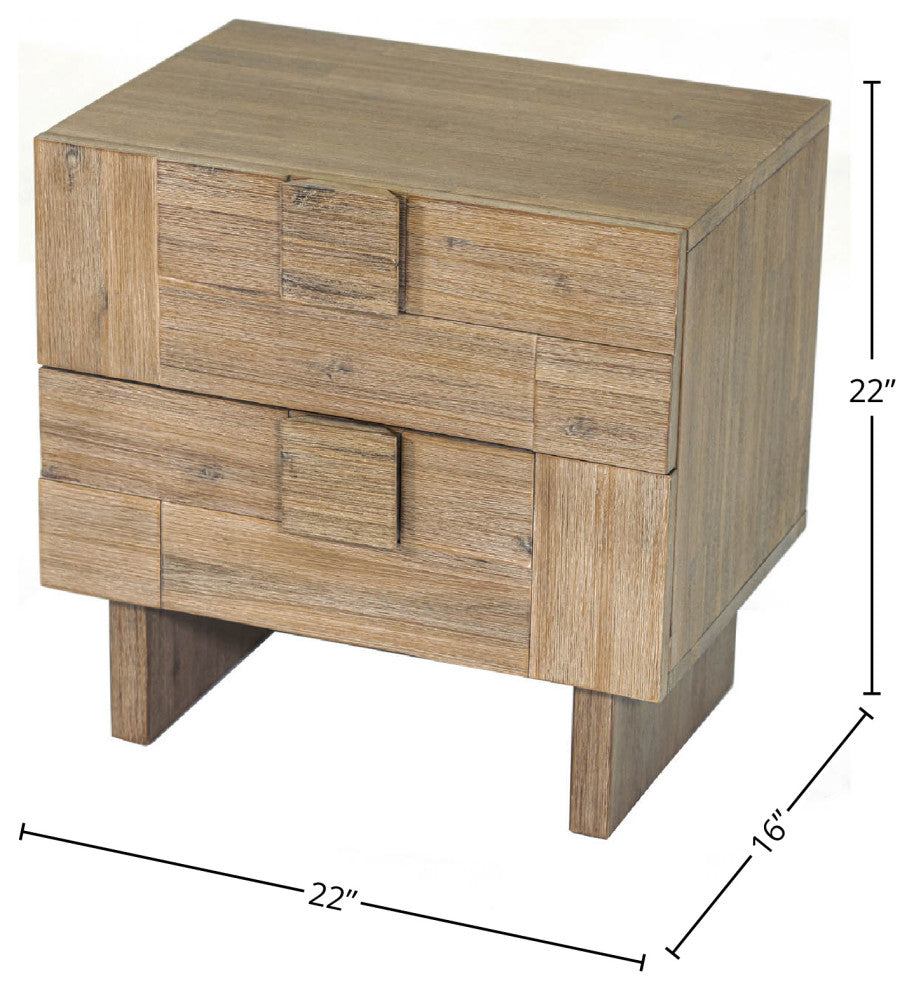 Atlantis 2-Drawer Solid Acacia Nightstand, Taupe