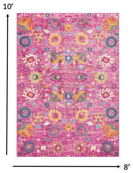 8' X 10' Fuchsia Floral Power Loom Area Rug