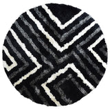 Hand Tufted Shag Polyester Area Rug Geometric Black Beige, 8'x8' Round