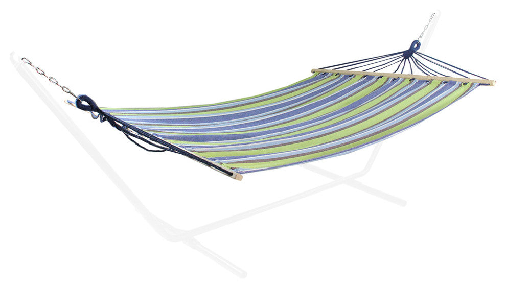 55"x78" Lime Green and Royal Blue Stripe Poly Cotton Hammock With Wooden Bars
