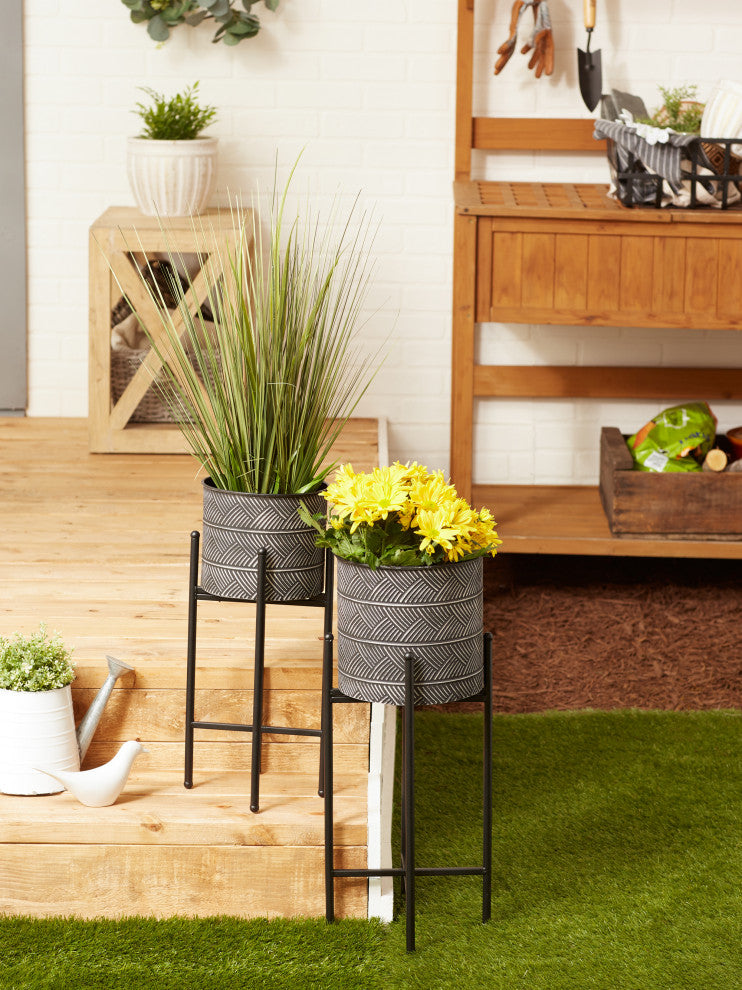 Asst Deco Waves Bucket Plant Stand, Set of 2
