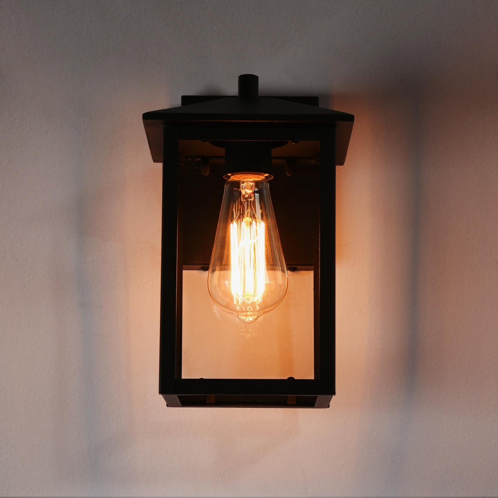 LNC 1-Light 11"H Matte Black and Clear Glass Modern Outdoor Wall Light