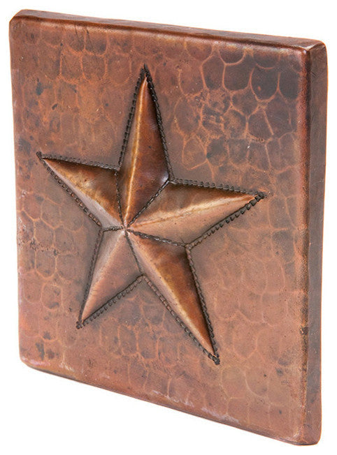 4"x4" Hammered Copper Star Tile, Set of 4