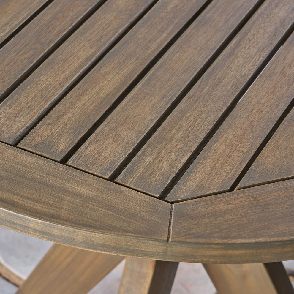 GDF Studio Brigitte Outdoor Round Acacia Wood Bistro Table with X Legs, Gray