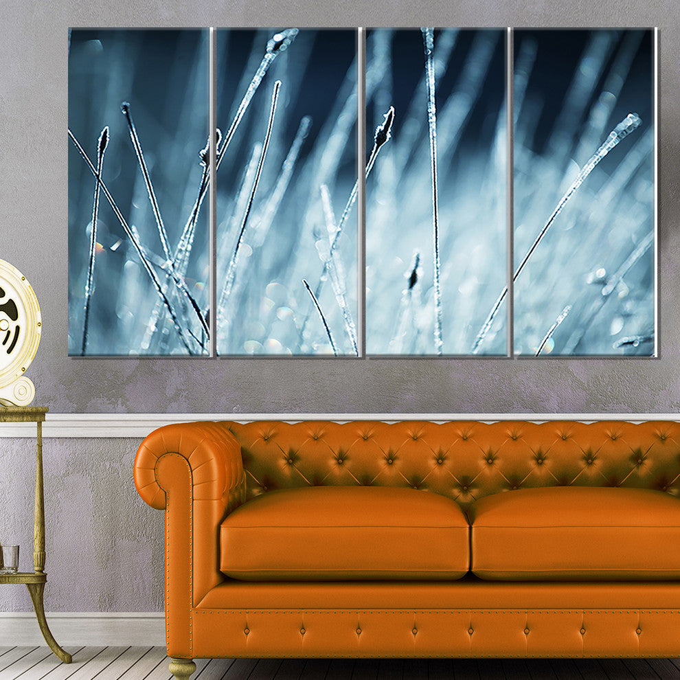 Wet Grass Black and White, Floral Canvas Art Print, 48"x28", 4 Panels