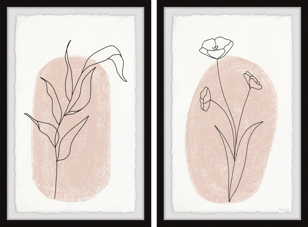 Poppy Black Lines Diptych, 2-Piece Set, 16x24 Panels