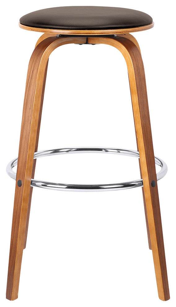 Prescott 26" Mid-Century Swivel Counter Stool, Brown Faux Leather With Walnut