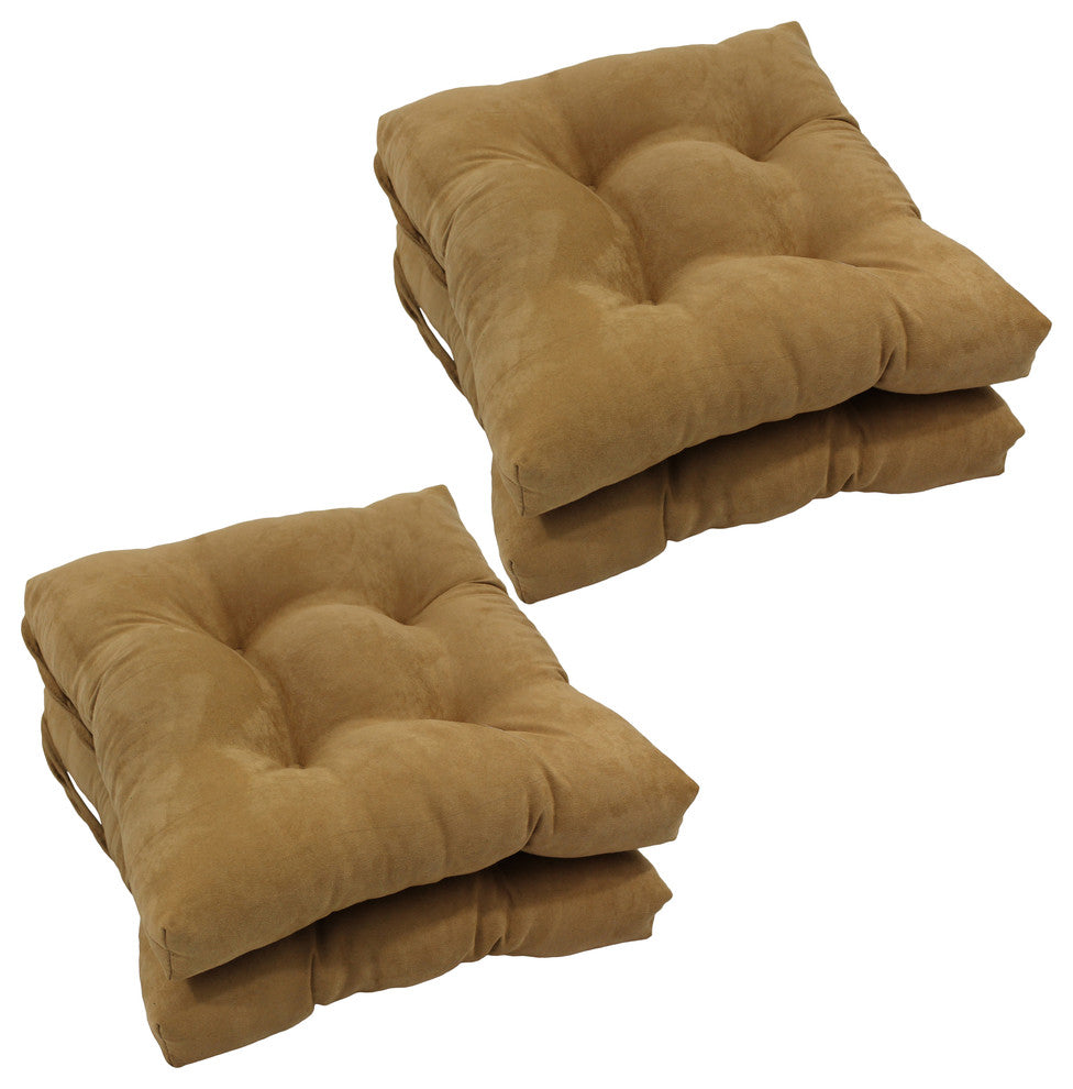 16" Solid Micro Suede Square Tufted Chair Cushions, Set of 4, Camel