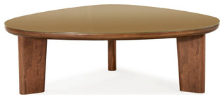 Oani Walnut and Glass Coffee Table, Triangular