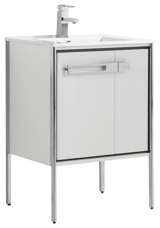 Oakville Bath Vanity, Ceramic Sink, White Matte, 24 Inch, Chrome Hardware