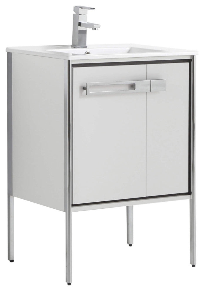 Oakville Bath Vanity, Ceramic Sink, White Matte, 24 Inch, Chrome Hardware