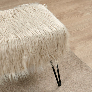 Mongolian Fur Ottoman, Oatmeal, 19''x13''x17''