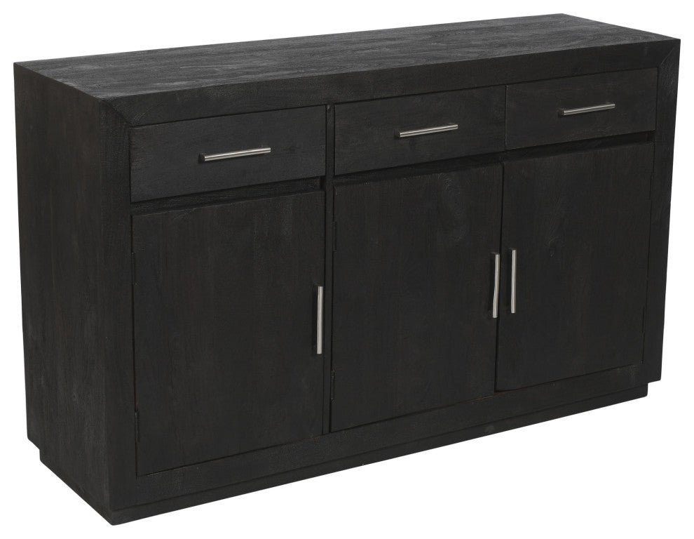 Fernious 3 Drawer 3 Door Sideboard, Dark Gray Finish on Mango Solid Wood