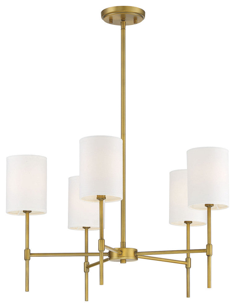 5-Light Chandelier, Matte Black, Natural Brass