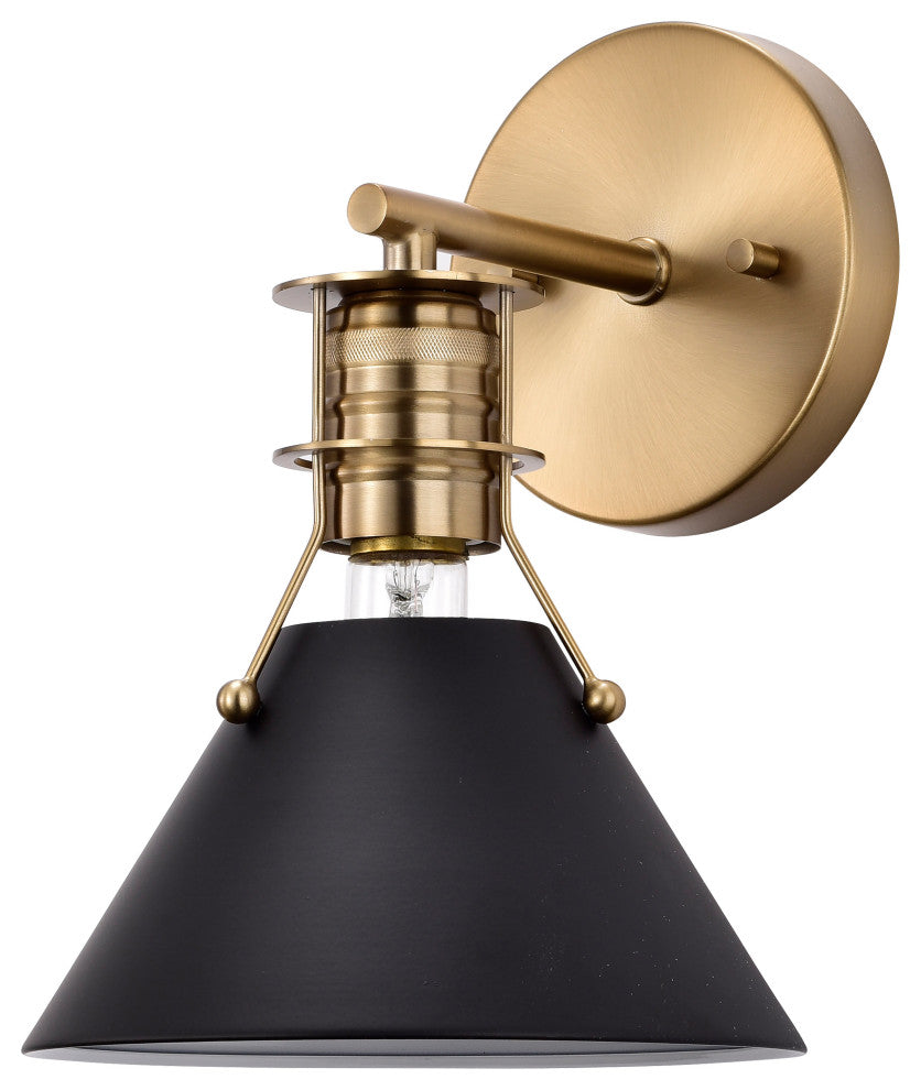 Outpost 1-Light Wall Sconce, Matte Black With Burnished Brass